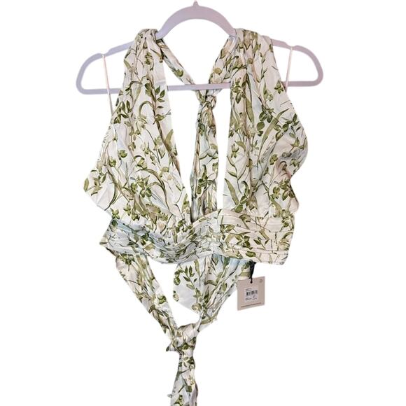 Finders Keepers Carlotta Sage Green Floral Halter Wrap Crop Top L NWT - Picture 3 of 7
